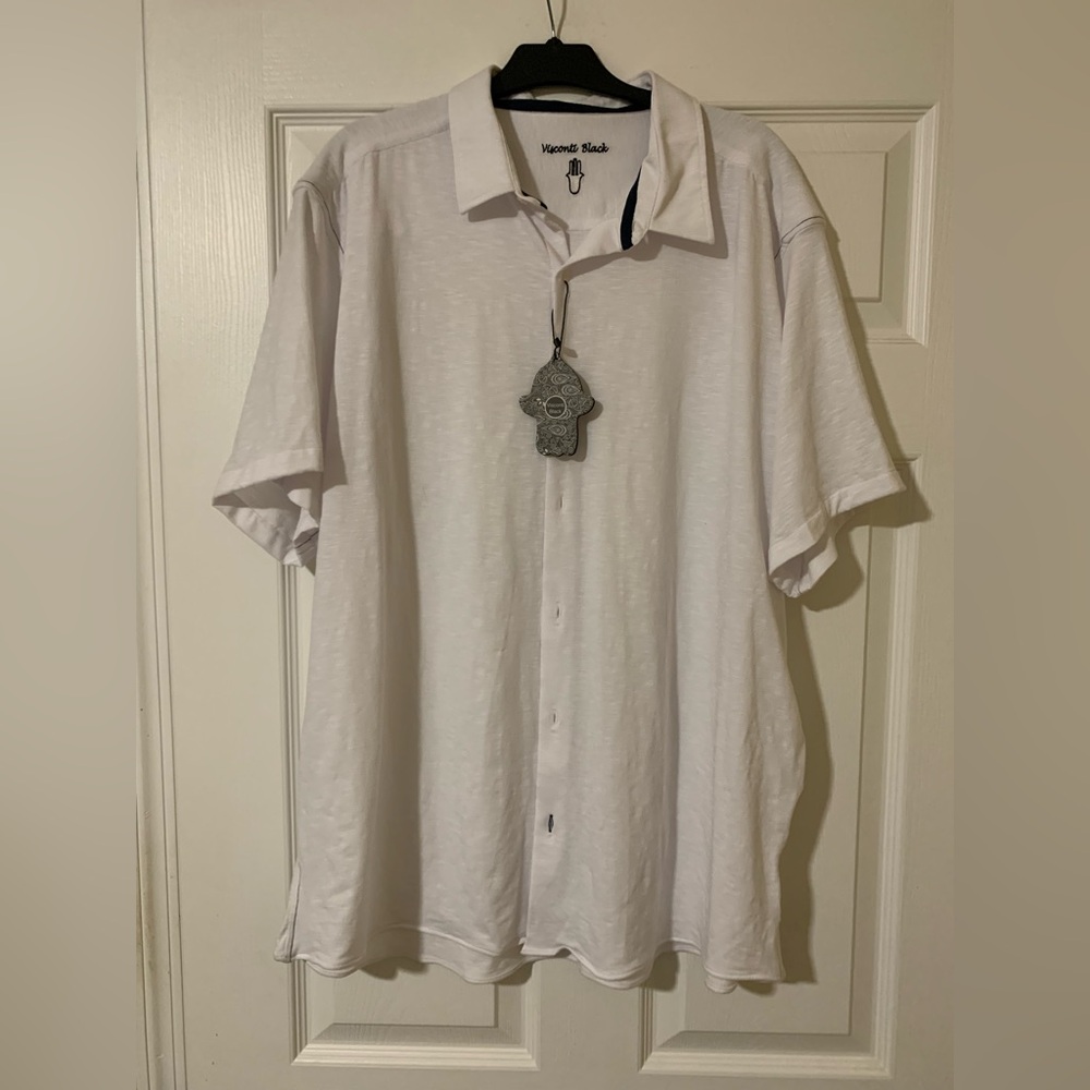 NWT Visconti Black Men's Classic White Casual Button Down Shirt Size 2XL